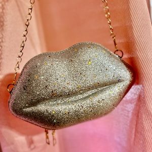 Kiss Kiss silver and gold cross body lips purse